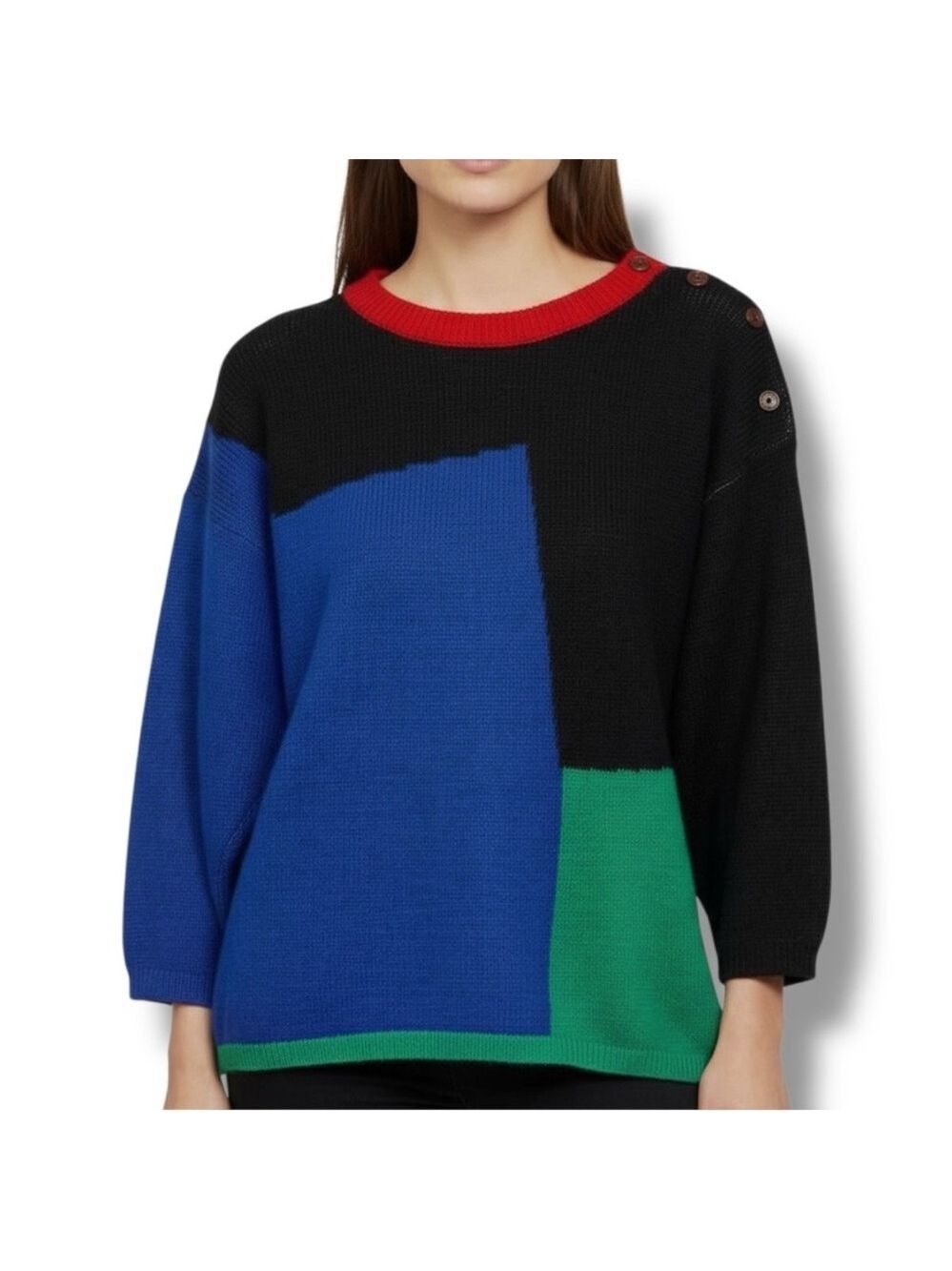 Vintage Voici Elisabeth de Senneville Paris Colorblock Sweater 80s Size Medium